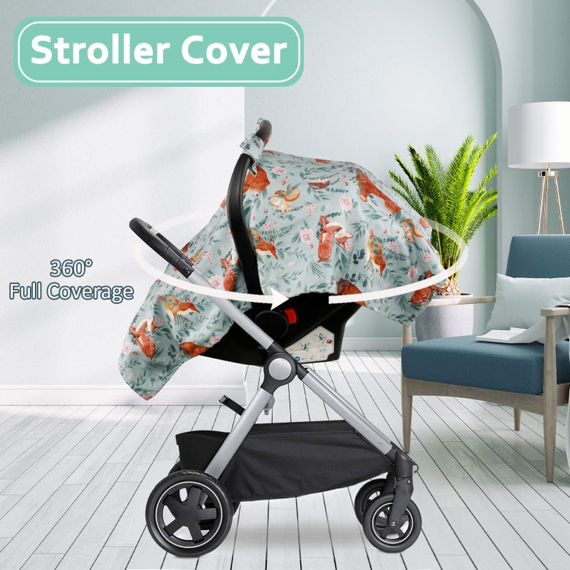 TANOFAR غطاء مقعد السيارة للأطفال من تانوفار، أغطية مقاعد السيارة للأطفال الرضع (بنين وبنات)، غطاء مقعد السيارة للأطفال الرضع بفتحة صغيرة لفصل الشتاء، دافئ ومريح، بنقشة حيوانات الغابة - Image 4